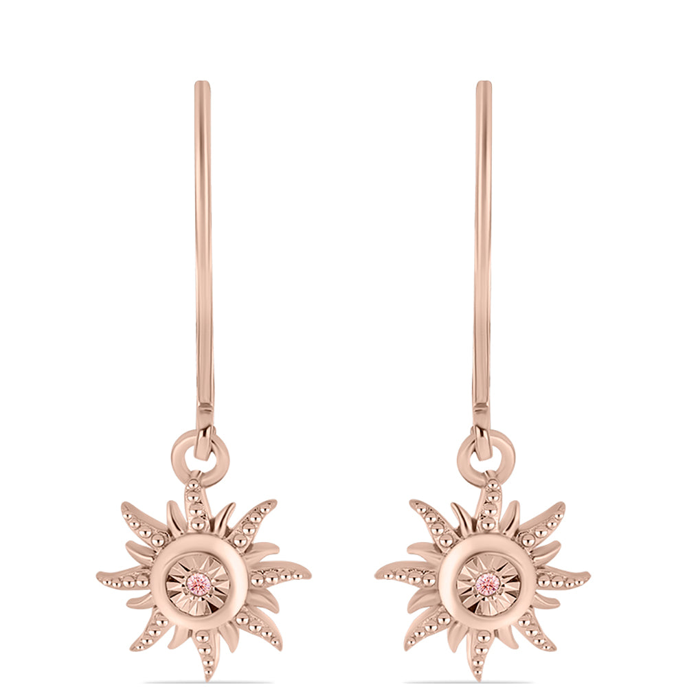 Pendientes de Plata Bañada en Oro Rosa con Diamante Rosa Danzantes