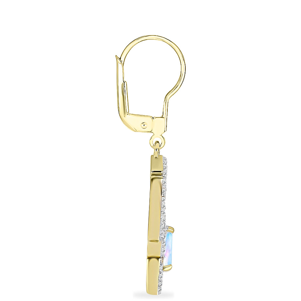 Pendientes de Plata Bañada en Oro con Piedra Lunar Arco Iris y Topacio Blanco 2 