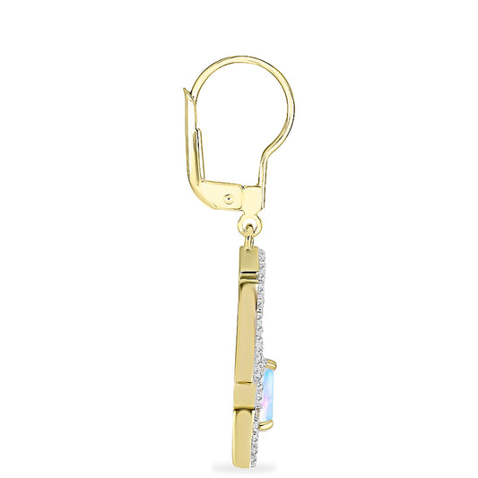 Pendientes de Plata Bañada en Oro con Piedra Lunar Arco Iris y Topacio Blanco