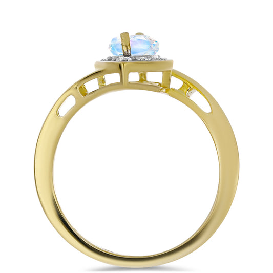 Anillo de Plata Bañada en Oro con Piedra Lunar Arco Iris y Topacio Blanco