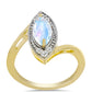 Anillo de Plata Bañada en Oro con Piedra Lunar Arco Iris y Topacio Blanco