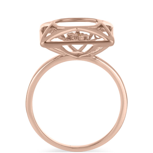 Anillo de Plata Bañada en Oro Rosa con Diamante Rosa Danzantes