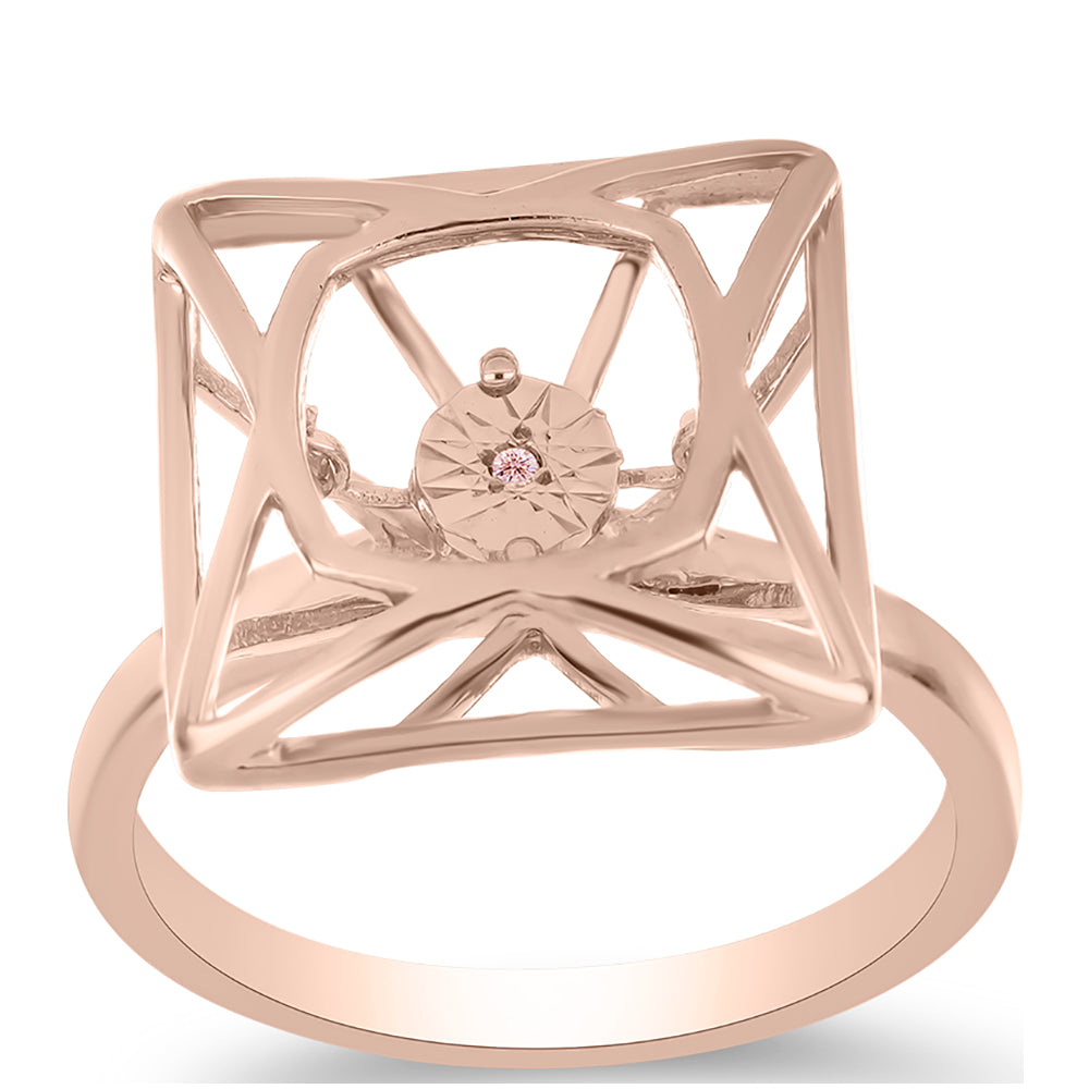 Anillo de Plata Bañada en Oro Rosa con Diamante Rosa Danzantes 3 