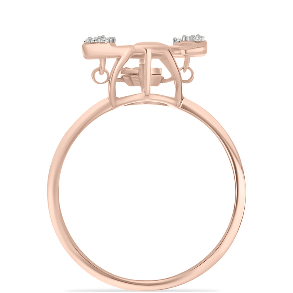 Anillo de Plata Bañada en Oro Rosa con Diamante Rosa Danzantes y Topacio Blanco 2 