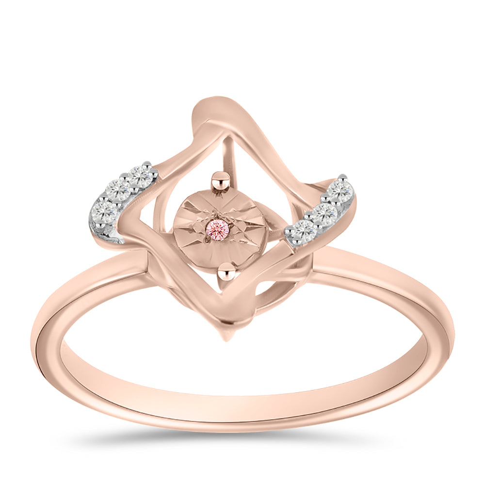 Anillo de Plata Bañada en Oro Rosa con Diamante Rosa Danzantes y Topacio Blanco 3 