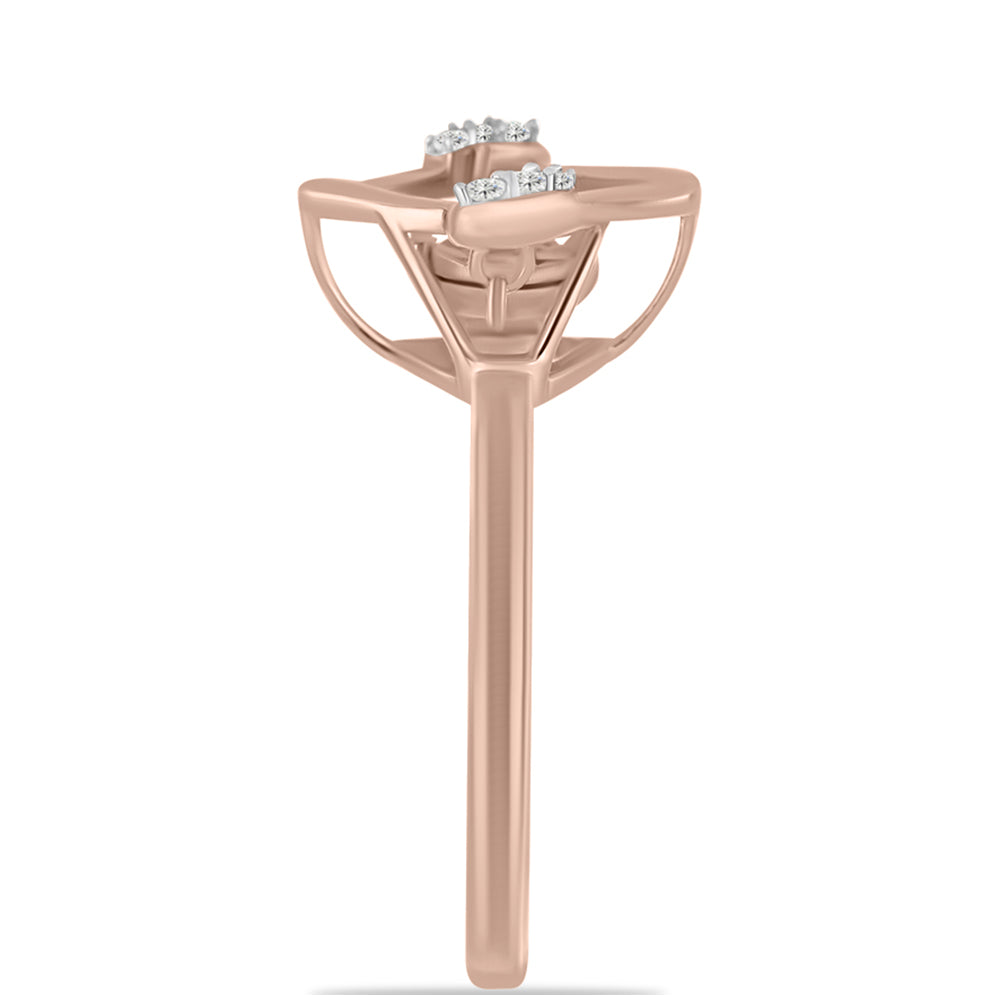 Anillo de Plata Bañada en Oro Rosa con Diamante Rosa Danzantes y Topacio Blanco 4 