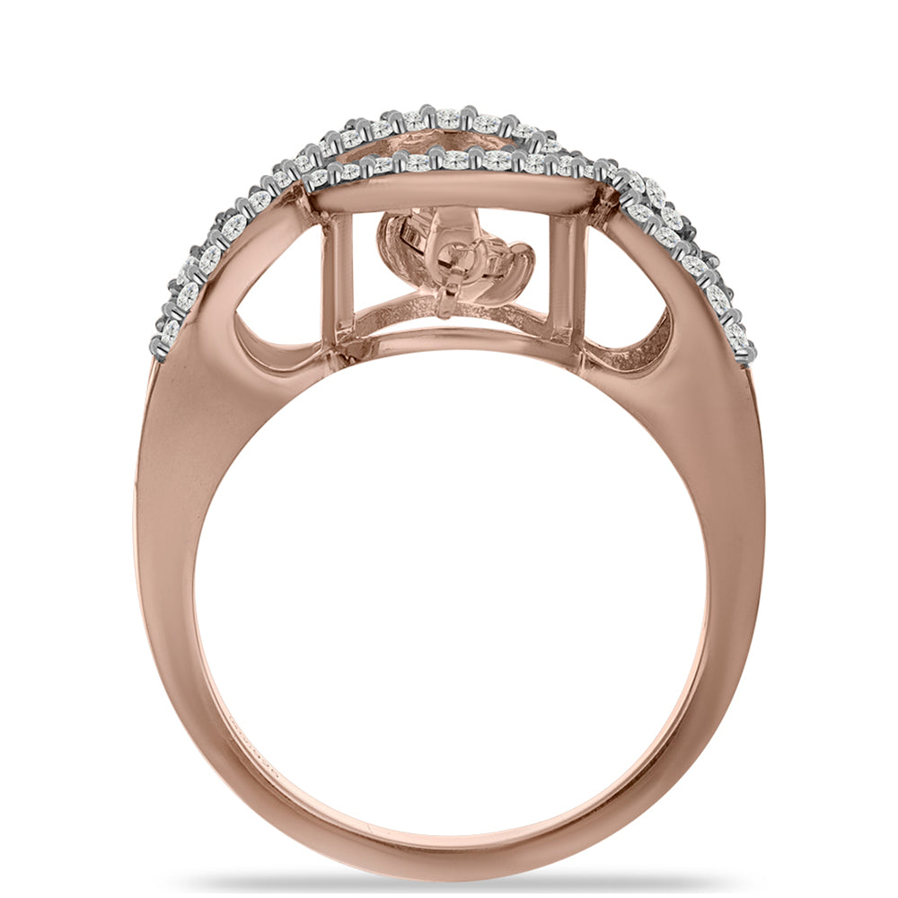 Anillo de Plata Bañada en Oro Rosa con Diamante Rosa Danzantes y Topacio Blanco 2 