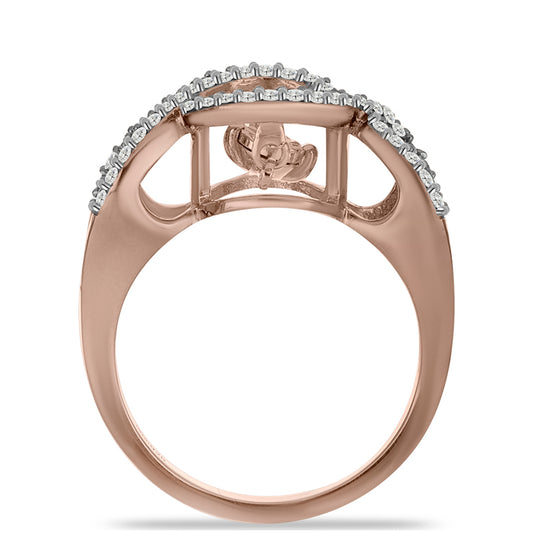 Anillo de Plata Bañada en Oro Rosa con Diamante Rosa Danzantes y Topacio Blanco