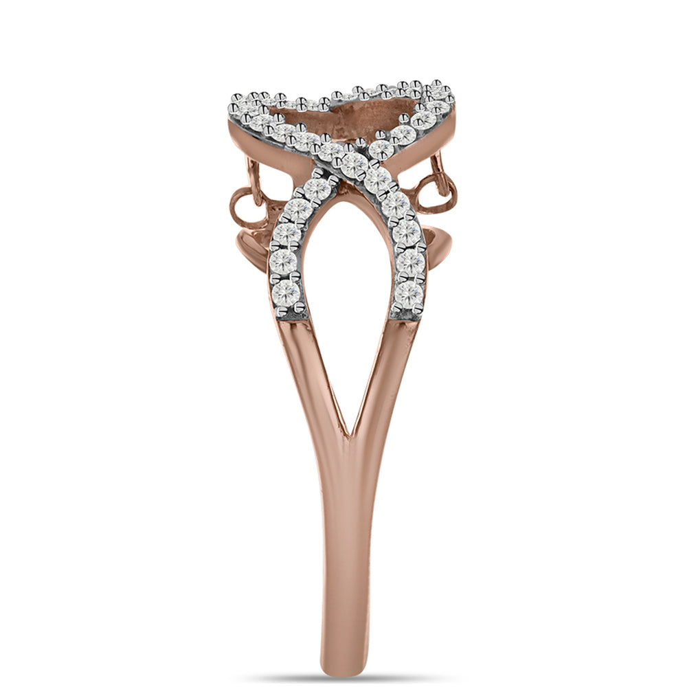 Anillo de Plata Bañada en Oro Rosa con Diamante Rosa Danzantes y Topacio Blanco 4 