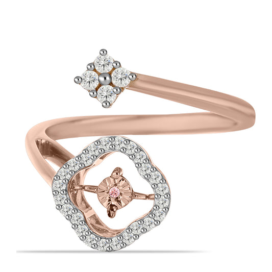 Anillo de Plata Bañada en Oro Rosa con Diamante Rosa Danzantes y Topacio Blanco