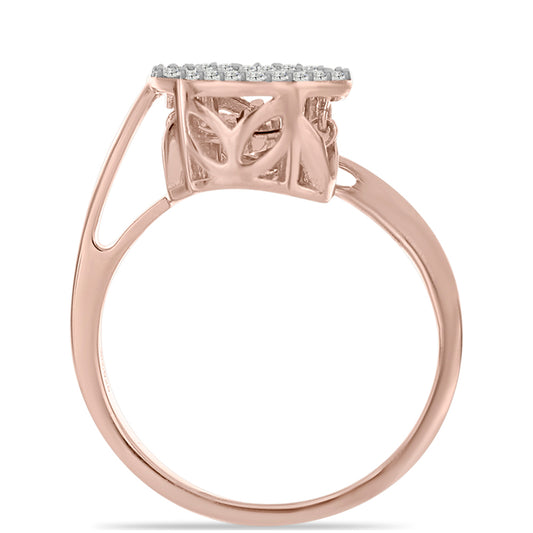 Anillo de Plata Bañada en Oro Rosa con Diamante Rosa Danzantes y Topacio Blanco