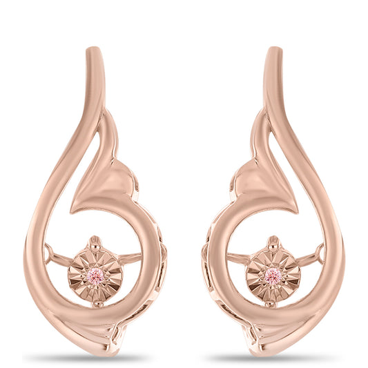 Pendientes de Plata Bañada en Oro Rosa con Diamante Rosa Danzantes