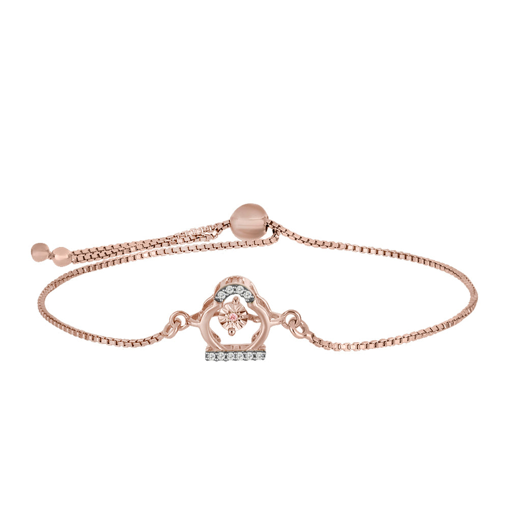 Pulsera de Plata Bañada en Oro Rosa con Diamante Rosa Danzantes y Topacio Blanco 1 
