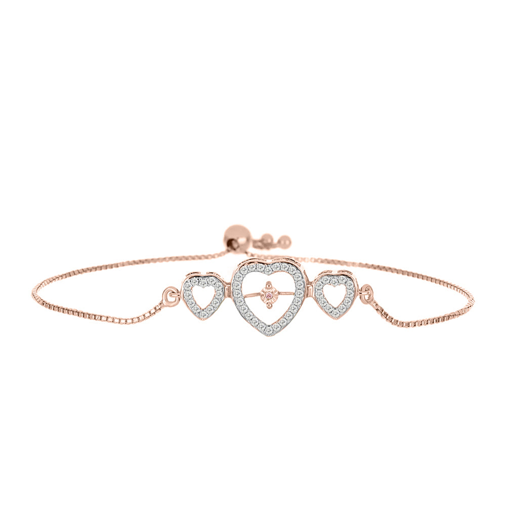 Pulsera de Plata Bañada en Oro Rosa con Diamante Rosa Danzantes y Topacio Blanco