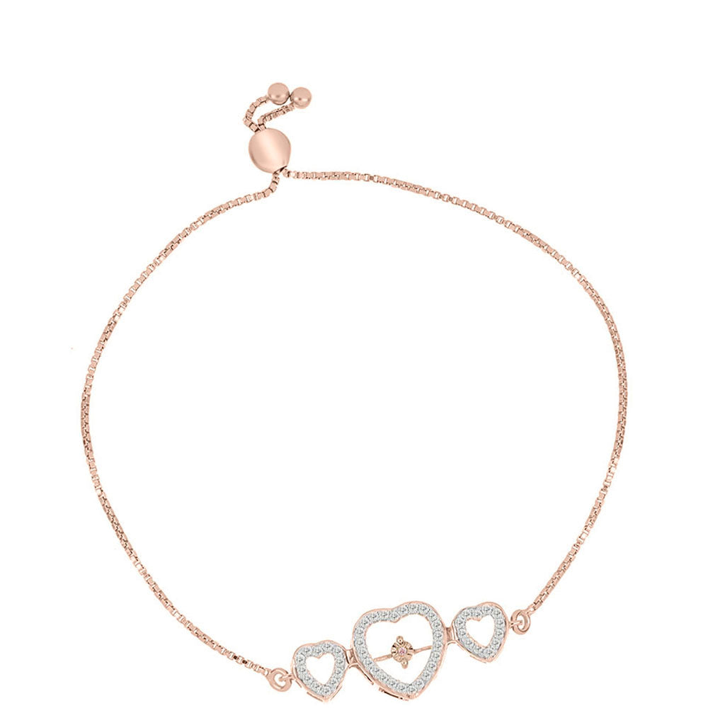 Pulsera de Plata Bañada en Oro Rosa con Diamante Rosa Danzantes y Topacio Blanco 2 