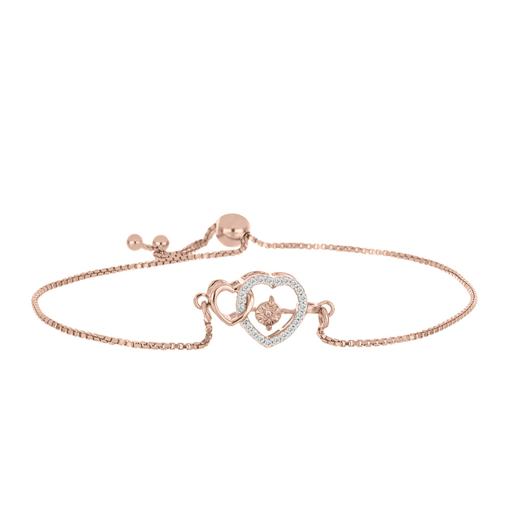 Pulsera de Plata Bañada en Oro Rosa con Diamante Rosa Danzantes y Topacio Blanco 1 