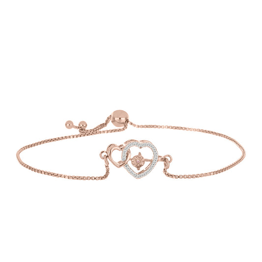 Pulsera de Plata Bañada en Oro Rosa con Diamante Rosa Danzantes y Topacio Blanco
