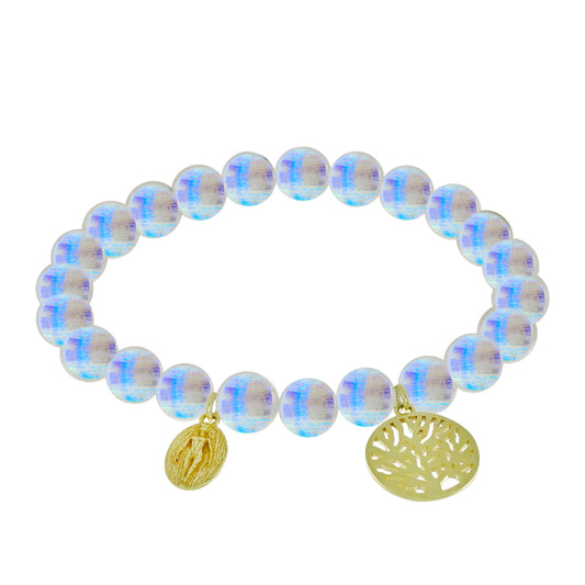 Pulsera de Plata Bañada en Oro con Piedra Lunar Arco Iris