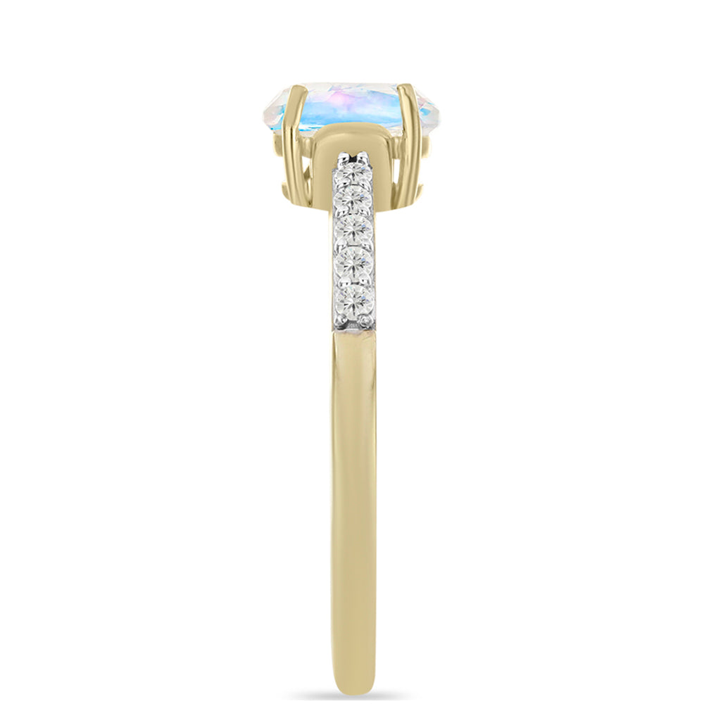 Anillo de Plata Bañada en Oro con Piedra Lunar Arco Iris y Topacio Blanco 4 