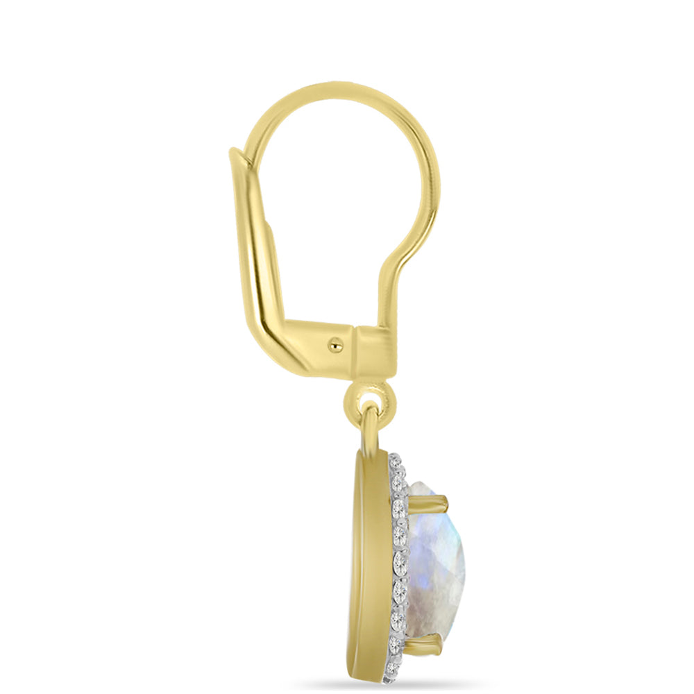 Pendientes de Plata Bañada en Oro con Piedra Lunar Arco Iris y Topacio Blanco 2 