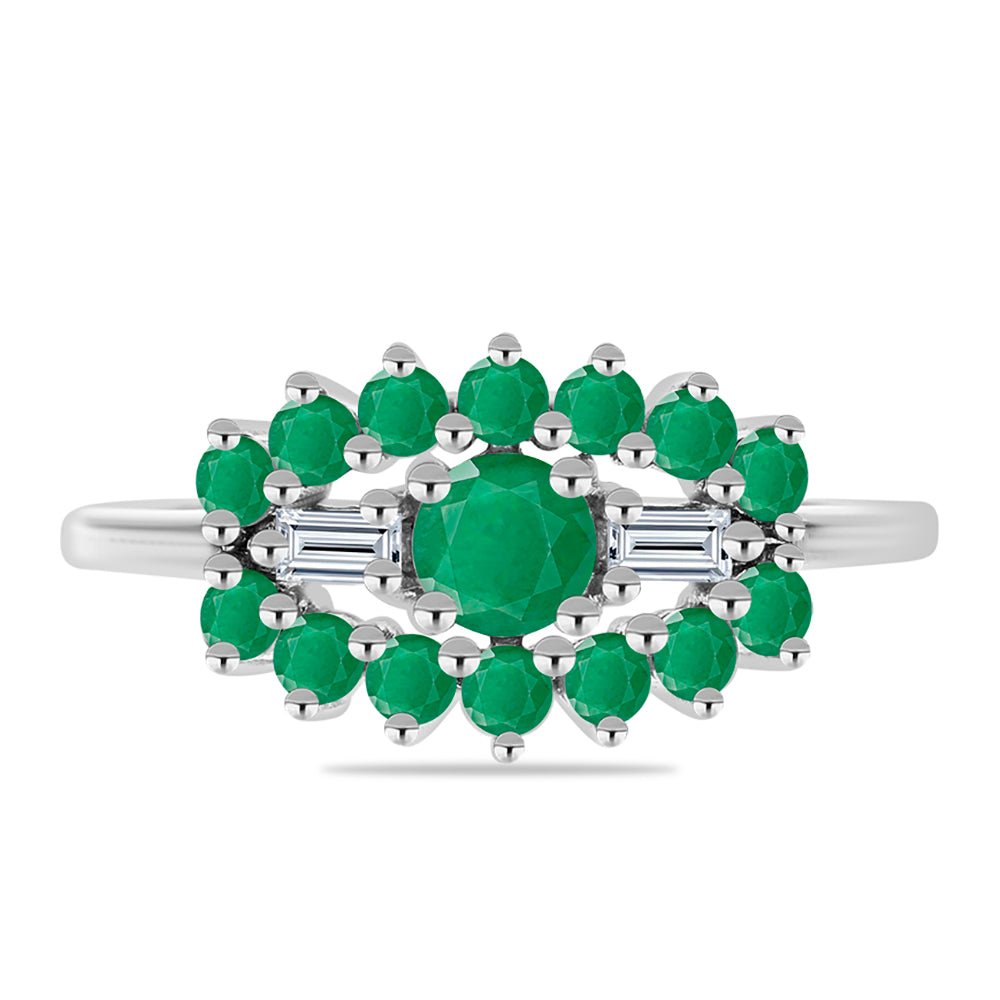 Anillo de Plata con Esmeralda de Brasil y Zircón Blanco 1 