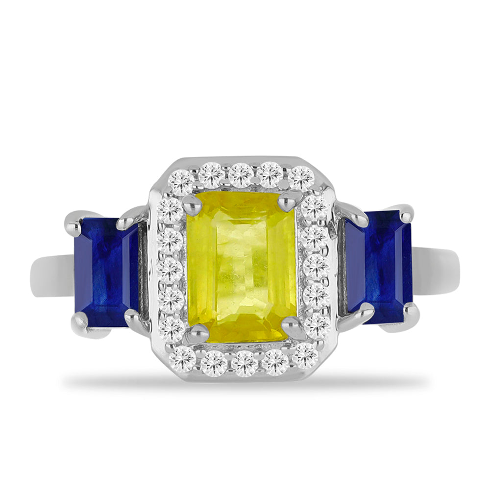 Anillo de Plata con Zafiro Amarillo y Zafiro azul Australiano