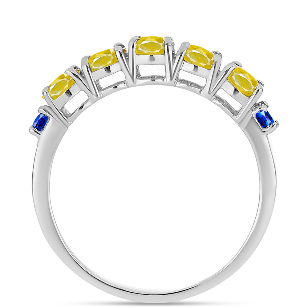 Anillo de Plata con Zafiro Amarillo y Zafiro Azul Australiano