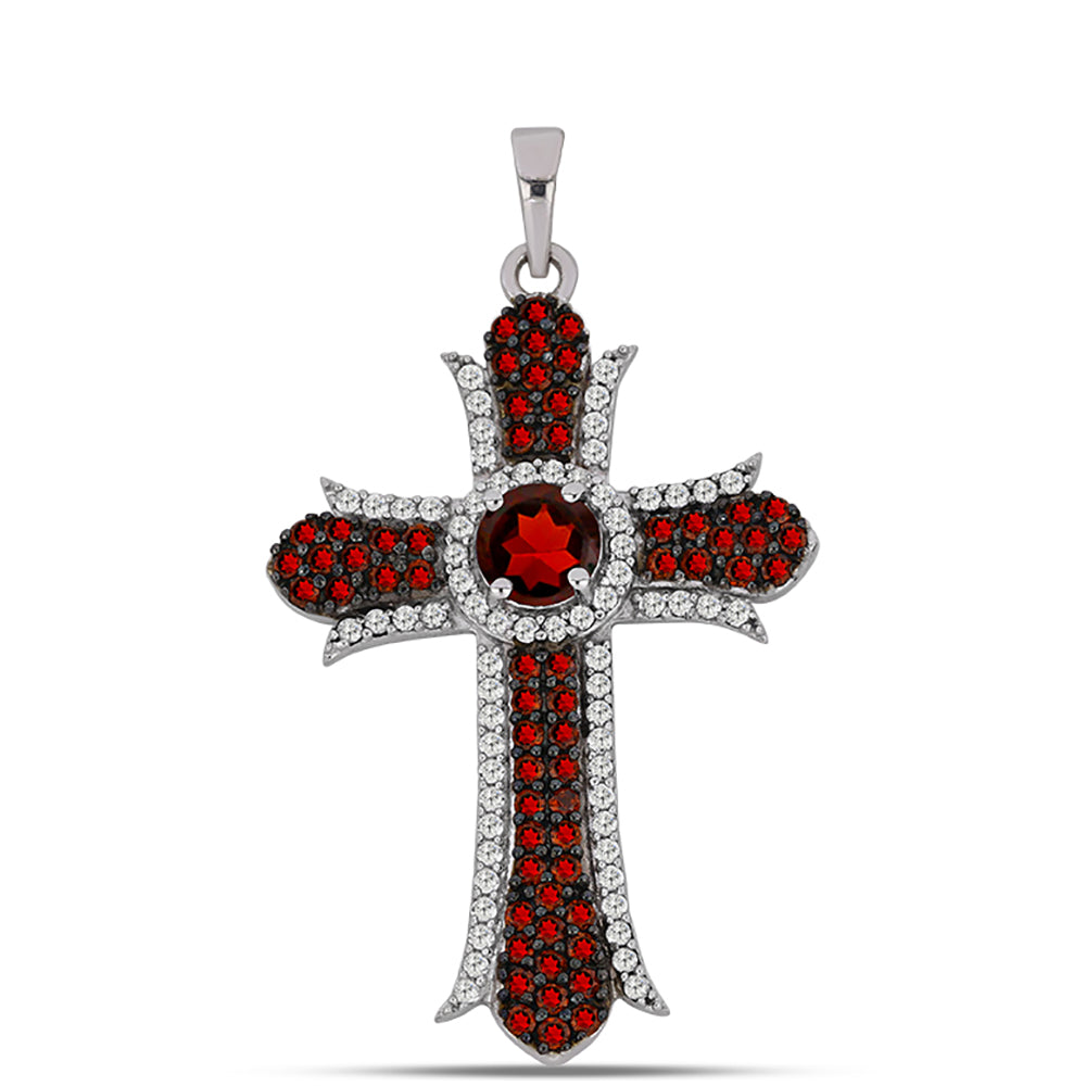 Cruz Colgante de Plata con Granate Barton y Topacio Blanco 1 