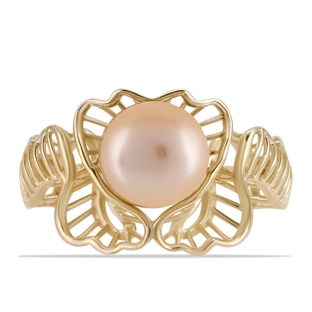Anillo de Plata Bañada en Oro con Perla Dorada de Agua Dulce 1 
