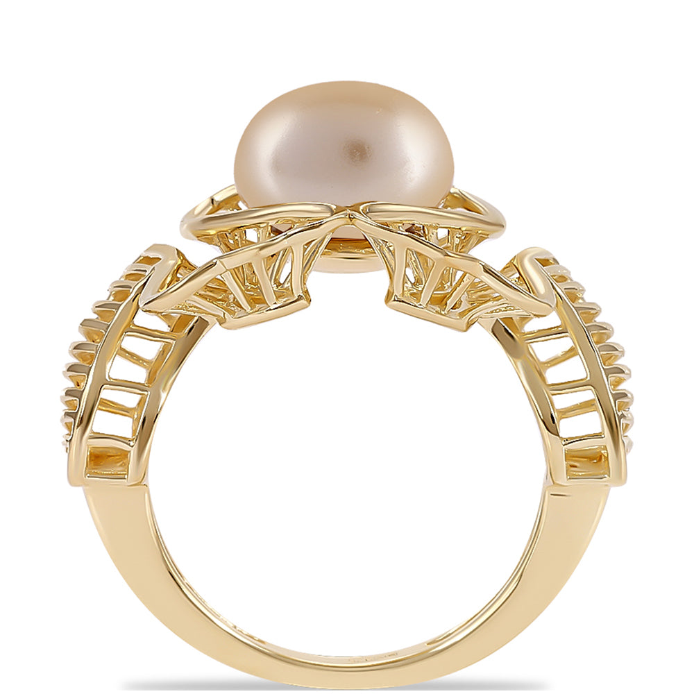 Anillo de Plata Bañada en Oro con Perla Dorada de Agua Dulce 2 
