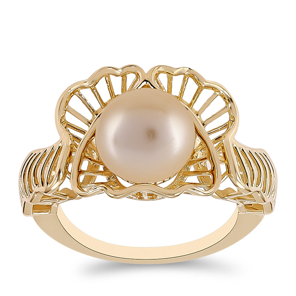 Anillo de Plata Bañada en Oro con Perla Dorada de Agua Dulce 3 