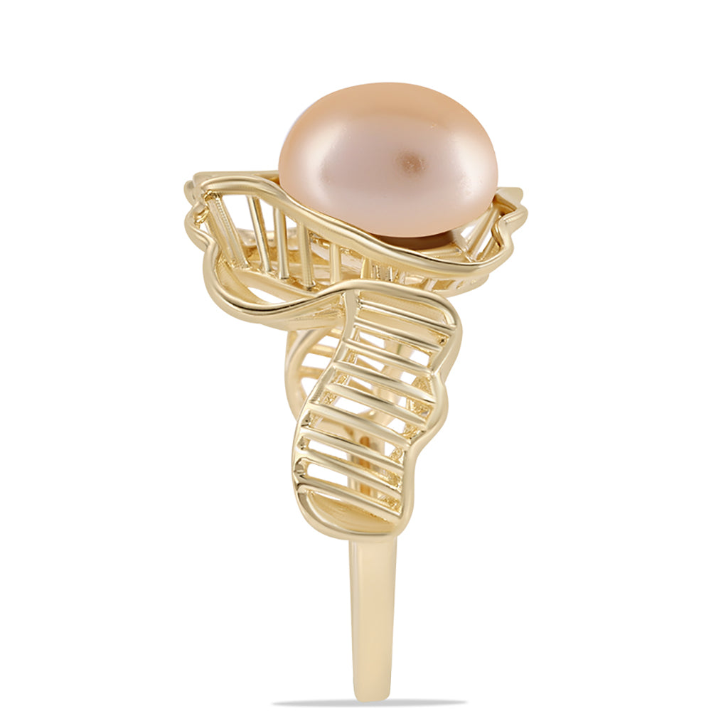 Anillo de Plata Bañada en Oro con Perla Dorada de Agua Dulce 4 