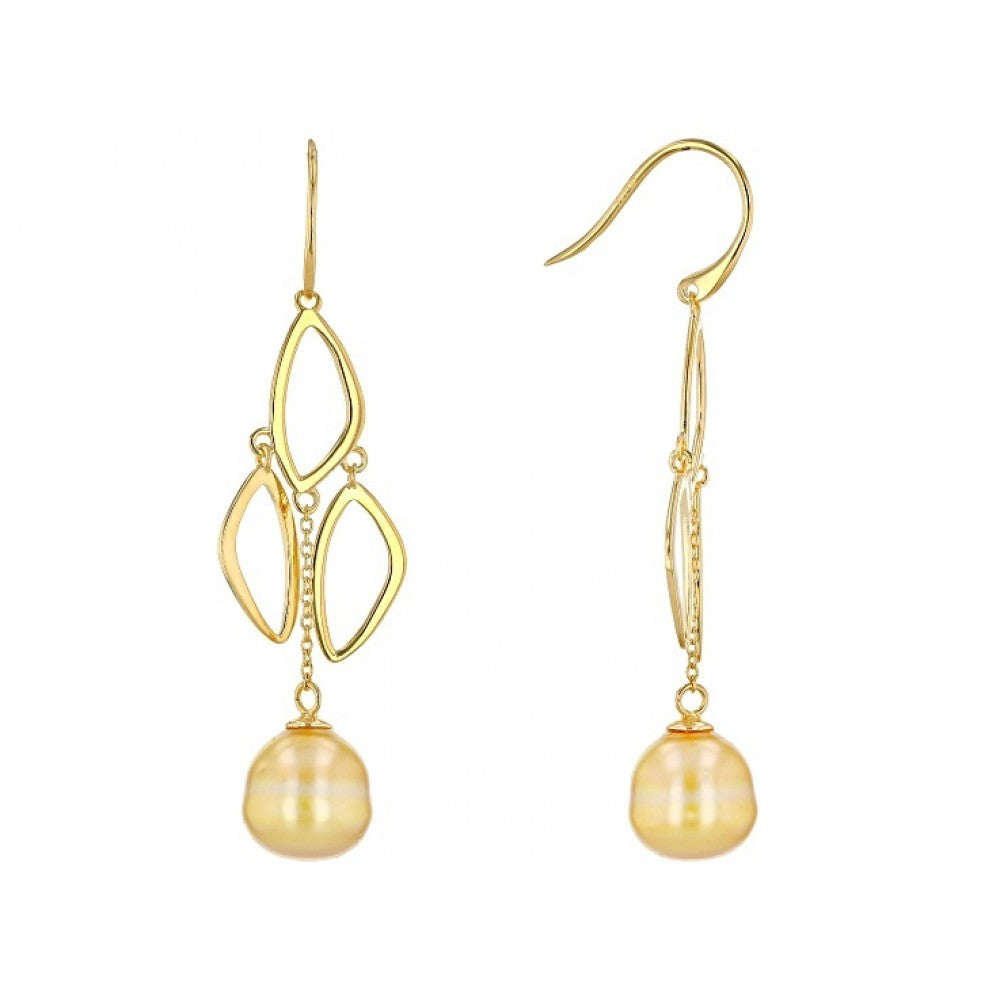 Pendientes de Plata Bañada en Oro con Perla Dorada de Agua Dulce y Topacio Blanco 1 