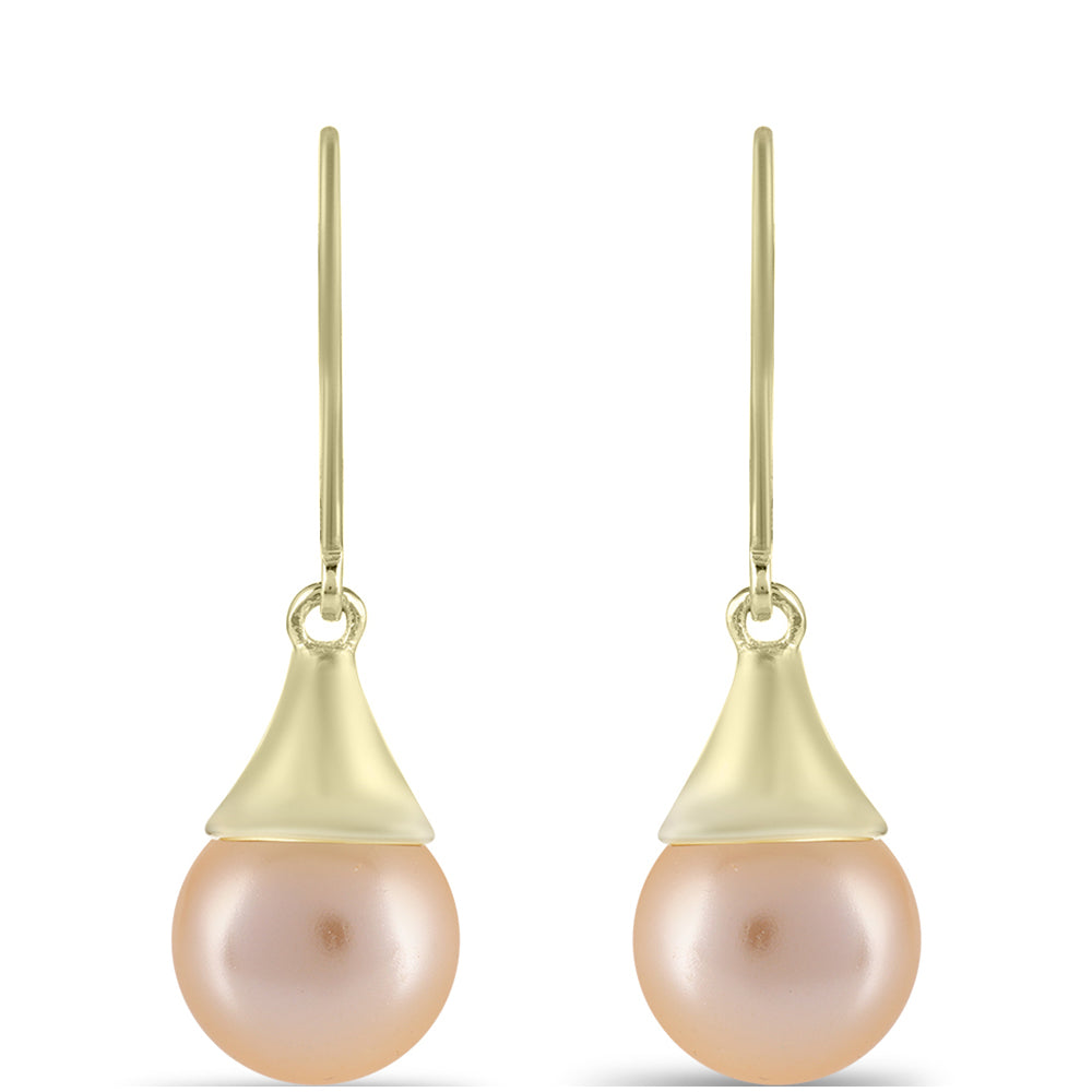 Pendientes de Plata Bañada en Oro con Perla Dorada de Agua Dulce 1 