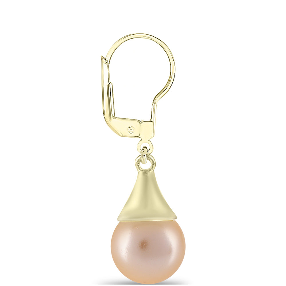 Pendientes de Plata Bañada en Oro con Perla Dorada de Agua Dulce 2 