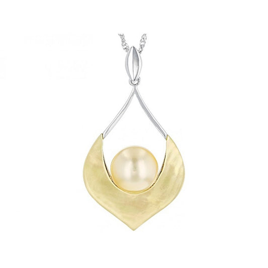 Colgante de Plata Bañada en Oro con Perla Dorada de Agua Dulce