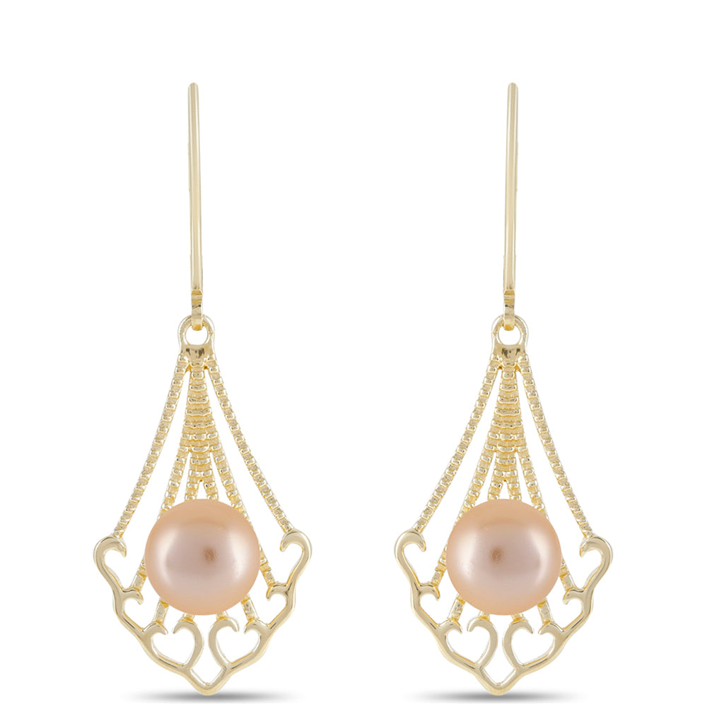 Pendientes de Plata Bañada en Oro con Perla Dorada de Agua Dulce 1 