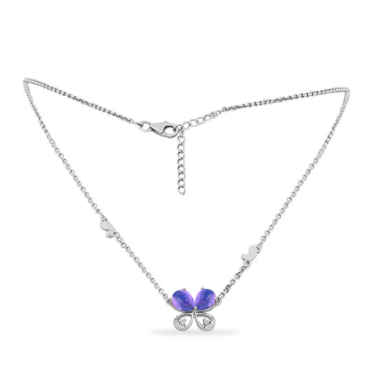 Collar de Plata con Piedra Lunar Púrpura y Topacio Blanco