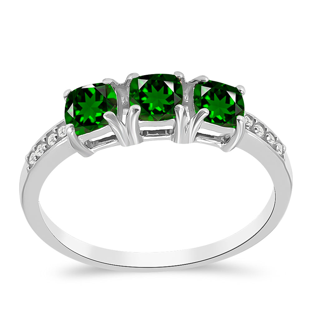 Anillo de Plata con Diópsido de Cromo y Topacio Blanco 2 