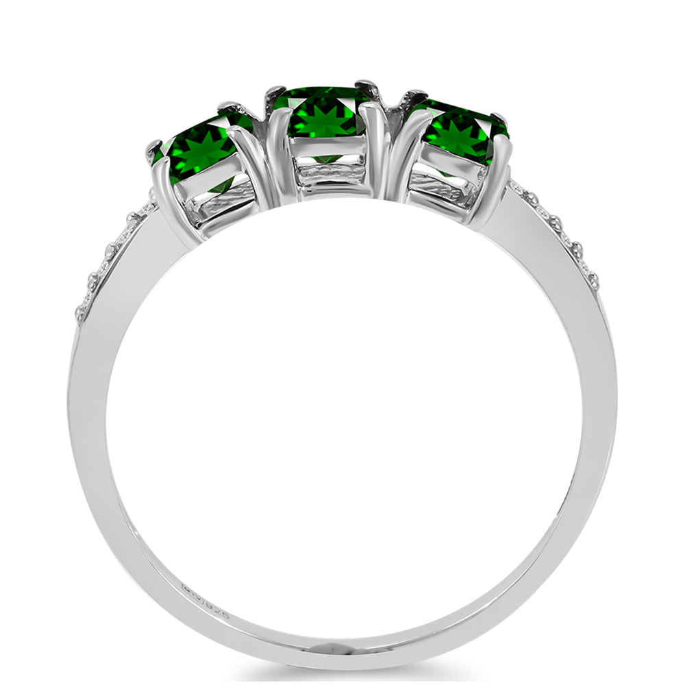 Anillo de Plata con Diópsido de Cromo y Topacio Blanco 4 