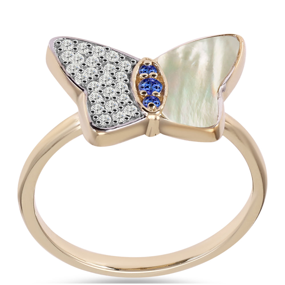 Anillo de Plata Bañada en Oro con Tanzanita AAA y Madreperla 3 