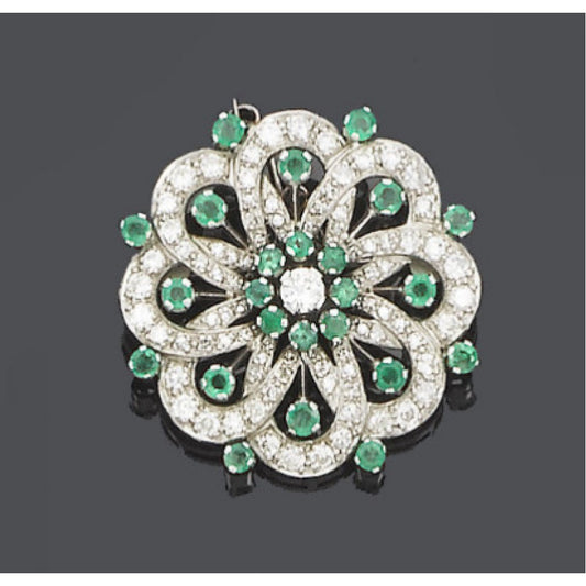 Broche de Plata con Diópsido de Cromo y Topacio Blanco