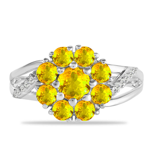 Anillo de Plata con Citrino de los Montes Urales y Topacio Blanco