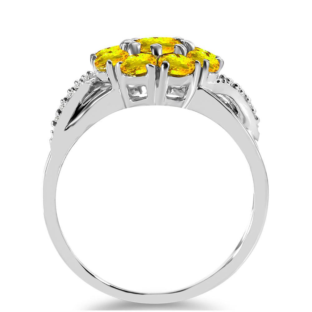 Anillo de Plata con Citrino de los Montes Urales y Topacio Blanco