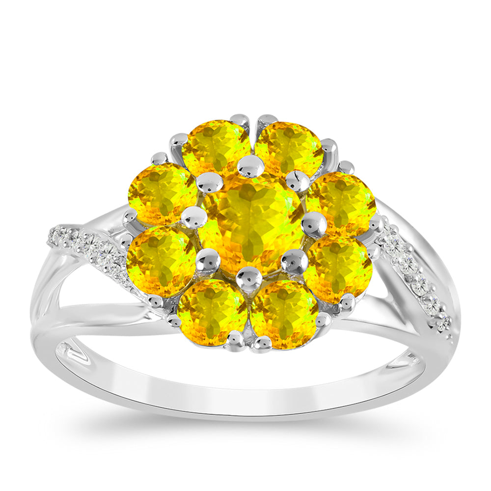 Anillo de Plata con Citrino de los Montes Urales y Topacio Blanco 3 