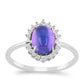 Anillo de Plata con Piedra Lunar Púrpura y Topacio Blanco