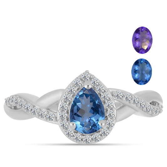 Anillo de Plata con Fluorita Multicolor y Topacio Blanco