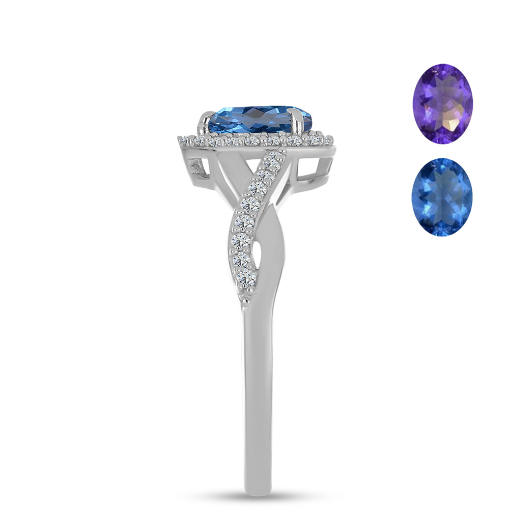 Anillo de Plata con Fluorita Multicolor y Topacio Blanco 4 