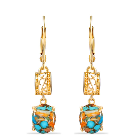 Pendientes de Plata Bañada en Oro con Turquesa Ostra