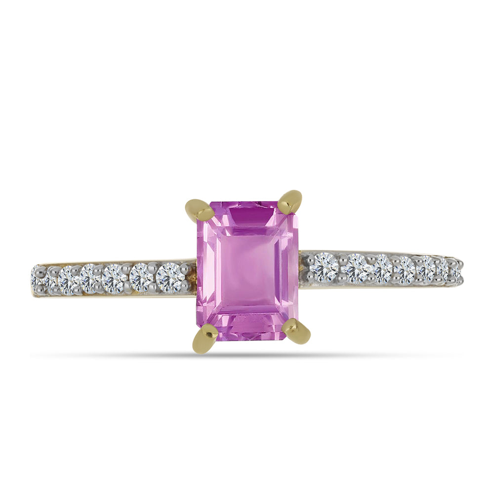 Anillo de Plata Bañada en Oro con Fluorita rosa y Topacio Blanco
